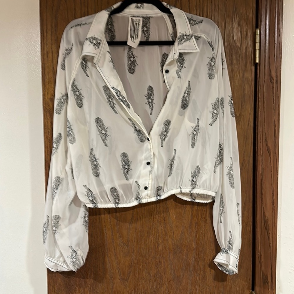 Free People White and Black Feather Blouse